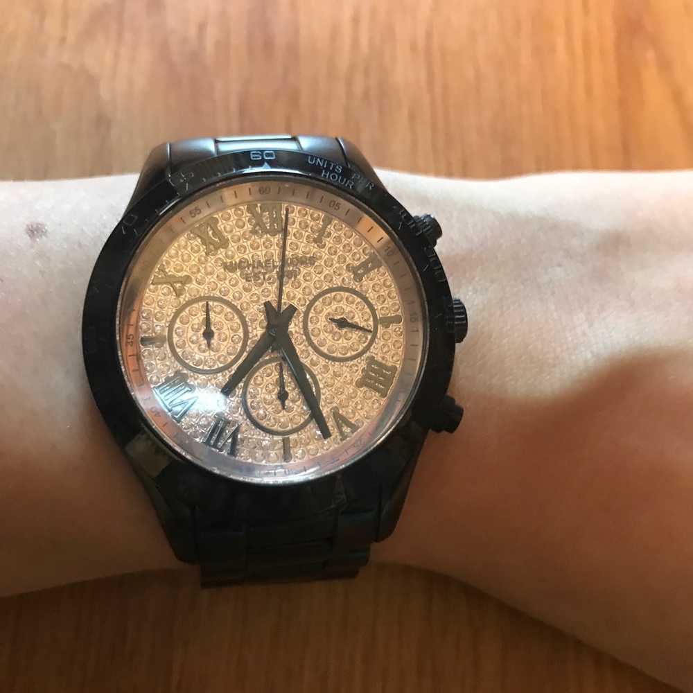 Michael kors black metal rose gold glitz face